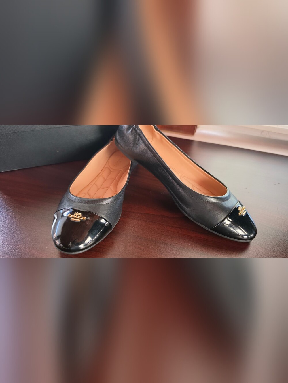 Coach Bonnie Ballet Flats Women’s 7.5 B Black Leather Patent Cap Toe FG2541